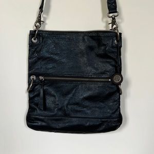 The Sak Black Leather Adjustable Foldover Crossbody Purse